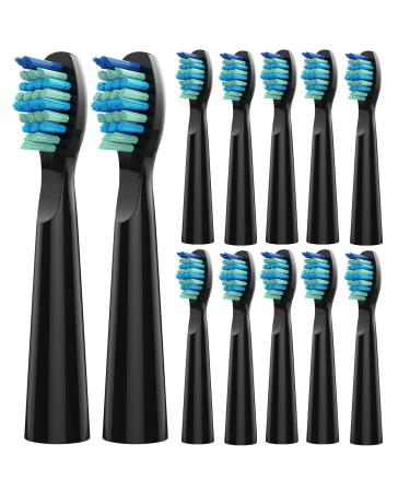 Electric Toothbrush Heads for Fairywill - Replacement Brush Heads Compatible with FW-507/508/551/610/659/719/909/917/959 FW-D1/D3/D5/D7/D8 Black 12 Pack (Black)