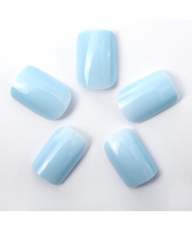 Novo Ovo Light Blue Press-On Nails | Short Angular Oval Fake Nails | Monochrome Artificial Fingernails | International Shipping Available - Buy Online on GoSupps.com