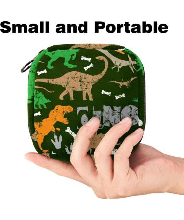 Dino Dinosaur Grunge Pattern Sanitary Napkin Storage Bag | Portable Menstrual Cup Pouch for Teen Girls & Women - Zippered Design - Buy Online on GoSupps.com