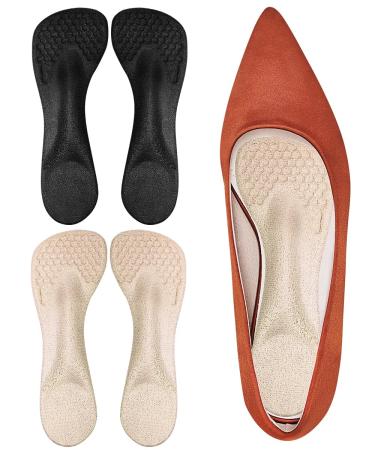3/4 High Heel Cushion Insoles Self-Adhesive Arch Support Inserts for Flat Feet and Arch Pain Relief Gel Shoe Inserts for Sandal Flats and High Heels (2 Pairs Beige+Black Women's 5-9) 5-9 Beige+black