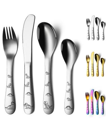 Evanda Toddler Utensils 4 Pieces Stainless Steel Toddler Silverware Set Kids Utensils Forks and Spoons Mirror Polished Smooth Round Tableware and Dishwasher Safe 1.silver