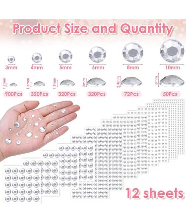 1980pcs Self Adhesive Clear Rhinestone Stickers - Shynek Stick on Rhinestone Gems for Face, Hair, Makeup & Crafts | 6 Sizes - Buy Online on GoSupps.com