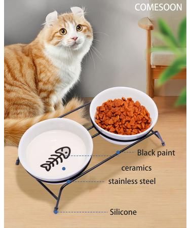 Upgraded Ceramic Cat Food Bowls Set - 13 oz Raised Dishes with Stainless Steel Stand for Cats & Puppies | Non-Slip, Anti-Rust & Dishwasher Safe - Buy Online on GoSupps.com