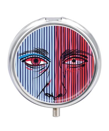Pill Box Pill Case 3 Compartment Travel Pill Box Striped Pattern Eyes Printing Small Pill Box Portable Medicine Pill Case Pill Organizer for Purse & Pocket for Travel Handbag (Round)