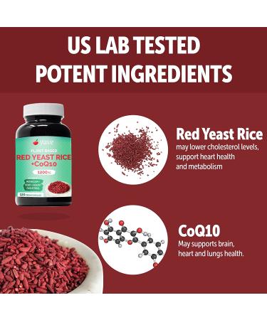 Red Yeast Rice 1200mg Capsules with CoQ10 for Cardiovascular Health - Cholesterol & Triglycerides Support - Vegan Supplement - 120 Ct - Buy Online on GoSupps.com