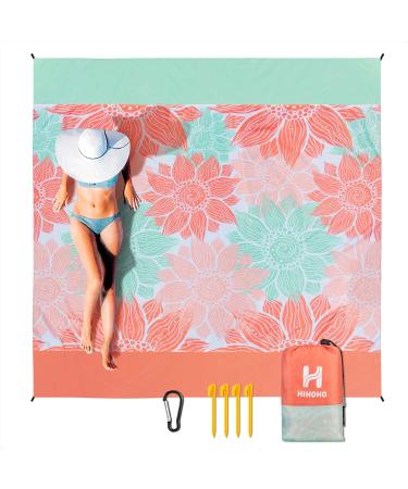 HIHOHO Beach Blanket, Sandproof Beach Mat 79" X 83" for 1-3 Adults Waterproof Quick Drying Outdoor Picnic Mat with Pocket for Travel, Camping, Hiking Pink Flower 79" X 83"