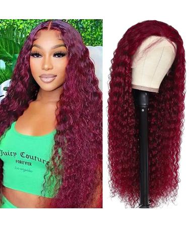 VCkiss Burgundy Lace Front Wigs Human Hair Deep Wave Wig 99j 13x4 HD Lace Frontal Wigs for Black Women Human Hair 160% Density Wet and Wave Red Colored Curly Wigs Glueless Wigs Human Hair Pre Plucked Brazilian Virgin Hai...