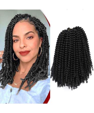 I & K Spring Twist Hair Synthetic Passion Twist For Black Women Afro Curly Twist Crochet Braiding Hair Extensions 6 Packs 20.3 cm - #1b 8 Inch (Pack of 6) Feder #1b