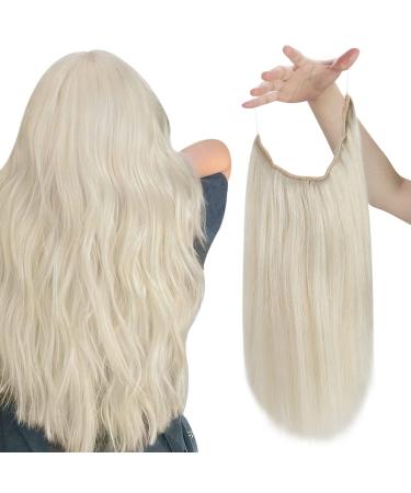 Sunny Blonde Fish Wire Hair Extensions Fishing Wire Hair Extensions Platinum Blonde #60 Human Hair Fish Line Extensions Blonde Invisible Wire Extensions White Blonde Headbands 20inch 100g 20 Inch #60