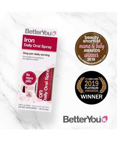 BetterYou Iron Daily Oral Spray - 5mg Highly Absorbable Iron, Immune Support, Baked Apple Flavour - 25ml (1 Pack) - Buy Online on GoSupps.com