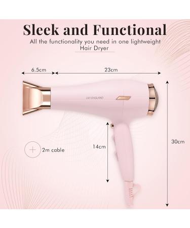 Pink 1800w Hair Dryer for Women - Lightweight & Fast Drying - Lily England Hairdryers (UK Plug) - Buy Online on GoSupps.com