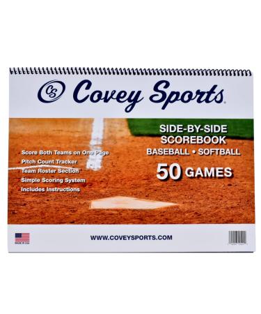 Covey Baseball Softball Scorebook Side by Side Format - (50 Games) - Score Keeping Book with Sheets Designed to Make Baseball and Softball Scoring Easier for The Score Keeper, Coaches, and Announcers