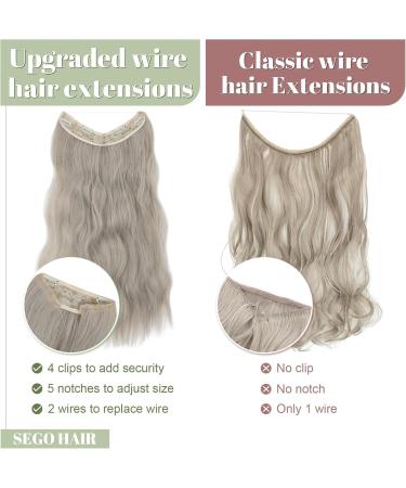 SEGO Invisible Wire In Hair Extensions With Adjustable Transparent Wire 4 Secure Clips Long Wavy Secret Hairpiece - 20 Inch Ash Blonde Mix Silver Grey 20 Inch Ash Blonde Mix Silver Grey - Buy Online on GoSupps.com