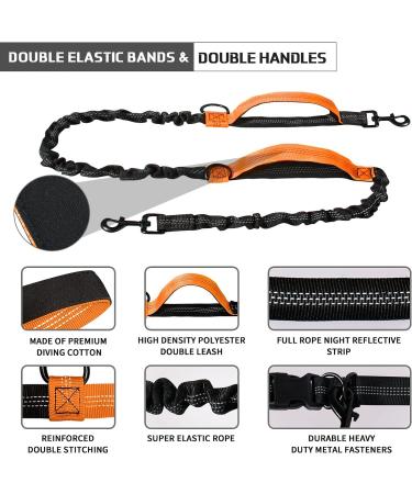Unipampa Jogging Dog Leash - Hands-Free Reflective Double Handle - Perfect for Small & Medium Dogs - 120-170 cm - Orange - Buy Online on GoSupps.com