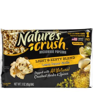 Nature's Crush Flavored Gourmet Vegan Microwave Popcorn, Lemon Pepper Garlic Blend (1 bag) Zesty Blend 3 Ounce (Pack of 1)