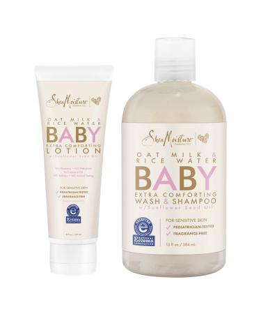 SheaMoisture Baby Wash and Shampoo and Baby Lotion For Dry Skin and Sensitive Skin Oat Milk and Rice Water Baby Care With Shea Butter 21 oz 2 Count