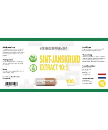 Millepertuis (St. John's Wort) quivalent 5.000 mg (500 mg d'extrait 10:1) 180 g lules v g taliennes test es en laboratoire par des tiers - Buy Online on GoSupps.com