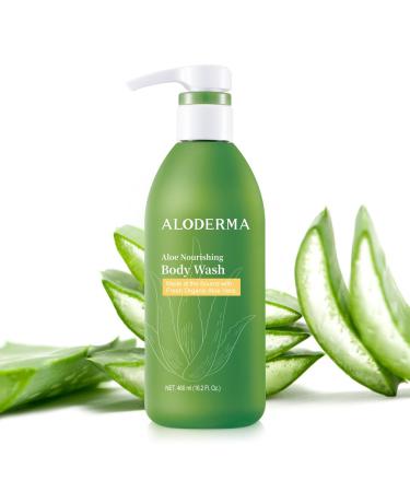Aloderma Aloe Nourishing Body Wash 16oz - Fresh Organic Aloe Vera Based (No Water Added) For All Skin Types + Moisturizing Shea Butter & Allantoin for Naturally Soft Hydrated & Nourished Skin Body Wash - Nourishing