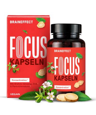 Braineffect focus - natural caffeinated long -term concentration capsules - brain booster brain tablets without caffeine for more focus with vitamin B5/B12 60 memory capsules 60 pieces