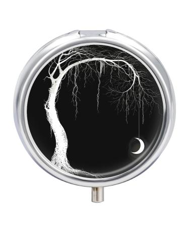 Pill Box Pill Case 3 Compartment Travel Pill Box Wrapped in Vines Printing Small Pill Box Portable Medicine Pill Case Pill Organizer for Purse & Pocket for Travel Handbag (Round)