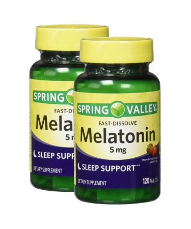Melatonin Fast-Dissolving 5mg 120 Tablets - Strawberry Sleep Health Dietary Supplement (Pack of 2)