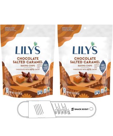 Lily's Chocolate Salted Caramel Flavored No Added Sugar Baking Chips Bag 7 oz (Pack of 2) Bundle With Snack Scout Measuring Spoon