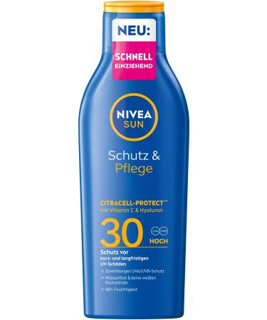 Beiersdorf NIVEA SUN Protection & Soin Sun Lotion SPF 30 Waterproof Sun Protection with Vitamin C and Hyaluronic Acid Fast Absorbing for 48 Hours of Hydration Without White Film (200ml)