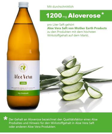 Buy Mother Earth Products 100% Pure Aloe Vera Juice - 1200mg/l Aloverosis | Additive-Free Inner Gel | 6 x 1000ml - International Shipping Available - Buy Online on GoSupps.com