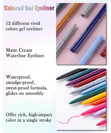 Yellow & Green Gel Eyeliner 2 Colors Eyeliner Crayon Pencil Waterproof Long Wear Smudge-Proof Retractable Eyeliner Pen Matte Cream Waterline Eyeliner Delineador De Ojos Eye Makeup for Festival(05+07) - Buy Online on GoSupps.com