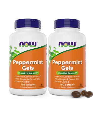 Now Peppermint Gels with Ginger Oil and Fennel Oil 150 Softgels (Pack of 2) Enteric Coated