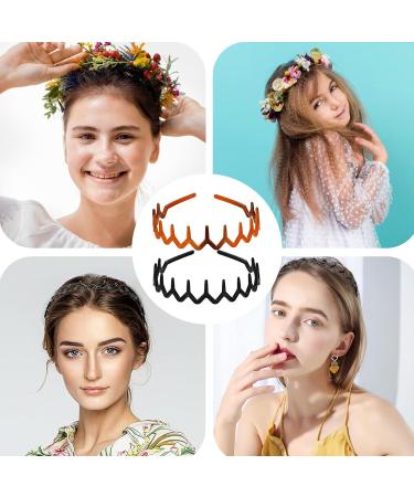 Richerarch Zig Zag Headbands 2 Pieces Shark Tooth Hair Comb Hairband Plastic Hair Bands with Elastic Non Slip Wavy(Black Brown) - Buy Online on GoSupps.com