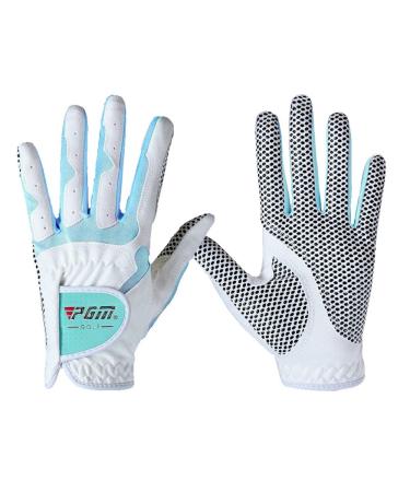 PGM Women's Golf Glove One Pair (4 Color Options), Improved Grip System, Cool and Comfortable white blue Small