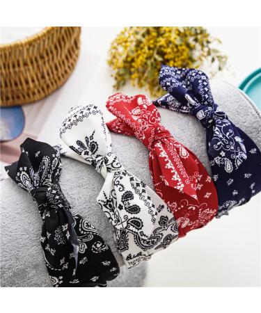 Paisley Print Wide Bow Headband for Women - Cute Rabbit Ear Hair Accessories - Buy Online on GoSupps.com