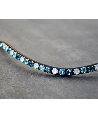 Happiness Hinge Forehead Straps Turquoise Petrol & White Opal | Large Glitter Chats with Silver Border | Hand-Sewn in Germany | Pony Leather Color Black - Buy Online on GoSupps.com