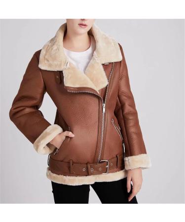 Shop Hanxiulin Oversized Warm Plush Fleece Jacket for Women - Windproof & Thick Bomber Coat in Brown XL - Buy Online on GoSupps.com