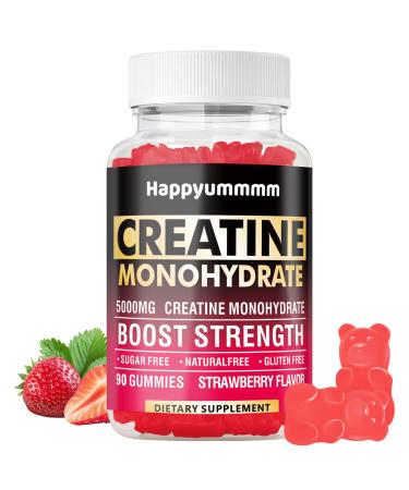 Creatine Monohydrate Gummies 5000mg for Men & Women Chewables Creatine Monohydrate for Muscle Strength Muscle Builder Energy Boost Pre-Workout Supplement(90 Count)-Strawberry Strawberry 90 Count (Pack of 1)