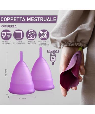 Bibrad Menstrual Cup Set - 2 Sizes L Sterilizer & Cotton Bag | 100% Soft Medical Silicone | Washable & Reusable - Buy Online on GoSupps.com