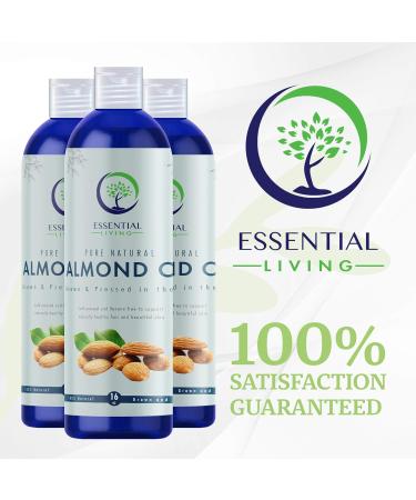 Essential Living Sweet Almond Oil - Pure Cold Pressed Carrier Oil for Skin Care & Moisturizing - 16OZ - All-Natural Makeup Remover - Made in the USA - Buy Online on GoSupps.com