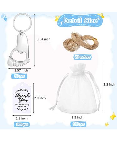 50 Pieces Baby Footprint Keychain Bottle Opener Set with Organza Bags - Baby Shower Party Favors in Silver - Buy Online on GoSupps.com