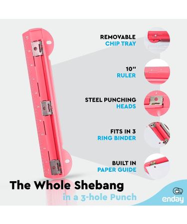 3 Hole Punch Pink  Portable Hole Puncher for 3 Ring Binder  5 Sheets Capacity  Removable Chip Tray  10  Ruler for School  Office  Also Available in Purple  Blue  Green  Red  Grey  1 Pc-by Enday - Buy Online on GoSupps.com