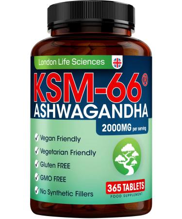 Ashwagandha KSM-66 2000mg - 365 Vegan Tablets | +5% Withanolides | Pure Highest Concentration Vegan Organic Root Extract UK Supplier | 6 Month Supply