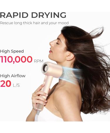 TYMO Ionic Hair Dryer - Fast Drying Low Noise Lightweight Professional Blow Dryer with 300M Negative Ions Perfect for Women - Gold Blush - Buy Online on GoSupps.com