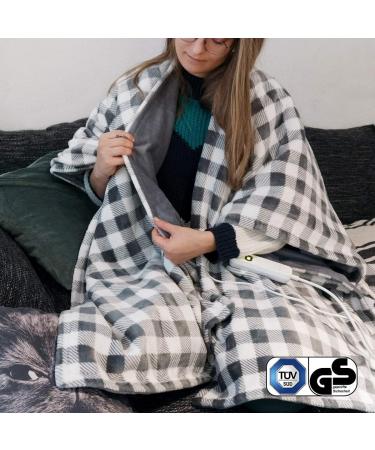 Navaris XXL Electric Poncho Heating Ceiling - 180x130cm 3 Heat Levels Washable Automatic Shutdown - Cozy Thermal Blanket Gray/White for Ultimate Comfort - Buy Online on GoSupps.com