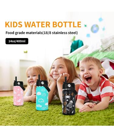Mountop Kids Stainless Steel Water Bottle 14oz with Straw Lid - Leak-proof, Insulated | Marine Animals Design - Ideal for School & Travel - Buy Online on GoSupps.com