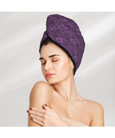 Hair Towel Wrap - Quick Drying Hair Turban with Button | Retro Florals Purple | International Shipping - Buy Online on GoSupps.com