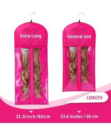 3PCS Extra Long Rose Wig Storage Bags with Wooden Hanger - Portable, Dust-proof, Transparent Zip Up Hair Extension Organizer - Buy Online on GoSupps.com