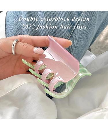 Checker Hair Claw Clips Set for Women - 3PCS AB-side Hair Accessories in Pink-Green, Pink-Black, Orange-Blue - Acrylic Big Open Claw Clips for Long Thick Hair - Buy Online on GoSupps.com