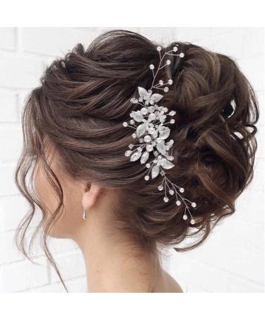 Handcess Leaves Bride Wedding Headband Silver Pearls Crystal Headpieces Rhinestone Bridal Hair Accessories for Bride and Bridesmaids - Buy Online on GoSupps.com