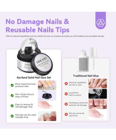 Saviland Solid Nail Glue Gel 2PCS - Extra Strong False Nail Glue for Long Lasting Press on Nails | 15g Acrylic & Rhinestone Adhesive - Home Salon DIY | U V/LED Lamp Cured - Buy Online on GoSupps.com