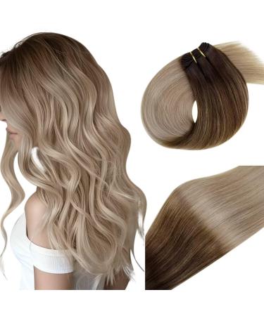 Vivien blond real hair treat extensions remy treat real hair extensions balayage dark brown ombre to honey blonde platinum blonde extensions tress real hair 22 inch/55cm 100g #4/10 22 zo11 2-1 tresse #4/14/60